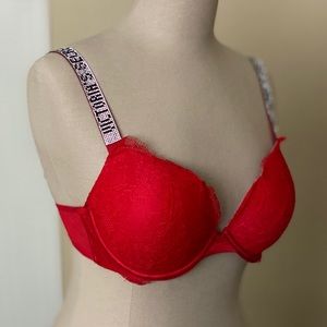 Very Sexy Push Up Bra in Red Lace with Rhinestone